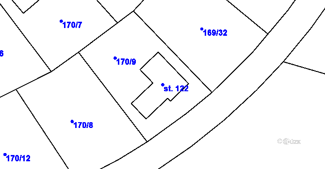 Parcela st. 122 v KÚ Kuchař, Katastrální mapa