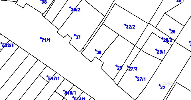 Parcela st. 30 v KÚ Kuchařovice, Katastrální mapa