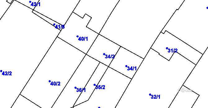 Parcela st. 34/2 v KÚ Kuchařovice, Katastrální mapa