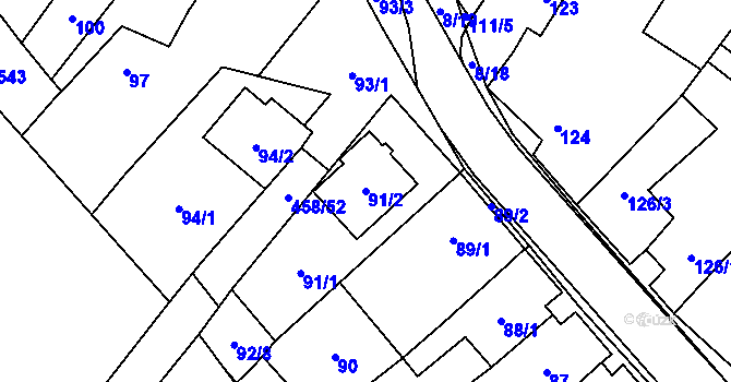 Parcela st. 91/2 v KÚ Kuchařovice, Katastrální mapa