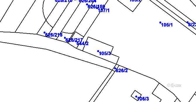 Parcela st. 105/3 v KÚ Kuchařovice, Katastrální mapa