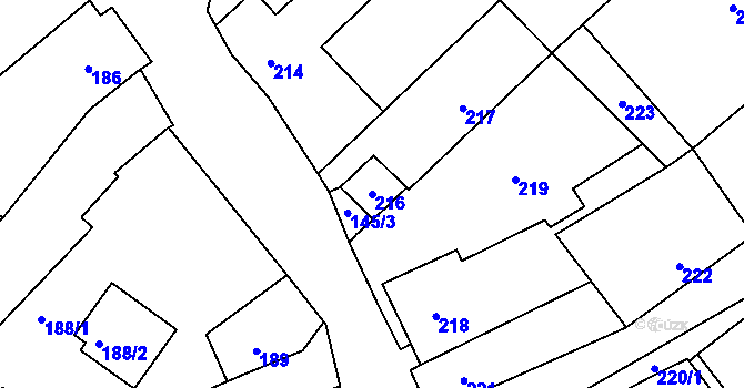 Parcela st. 216 v KÚ Kuchařovice, Katastrální mapa