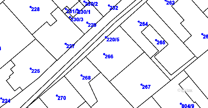 Parcela st. 266 v KÚ Kuchařovice, Katastrální mapa