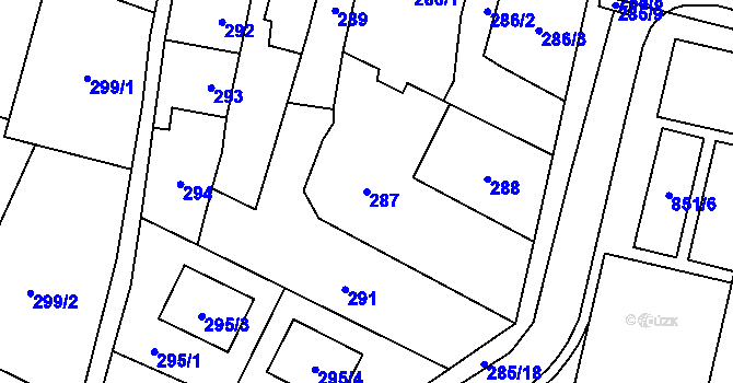 Parcela st. 287 v KÚ Kuchařovice, Katastrální mapa