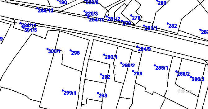 Parcela st. 290/1 v KÚ Kuchařovice, Katastrální mapa