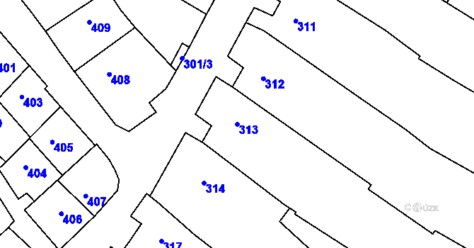 Parcela st. 313 v KÚ Kuchařovice, Katastrální mapa