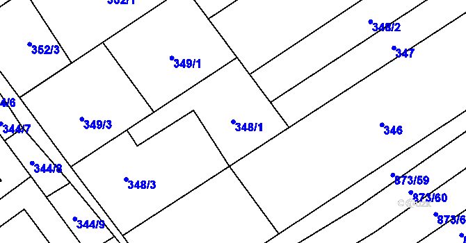 Parcela st. 348/1 v KÚ Kuchařovice, Katastrální mapa