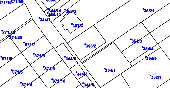 Parcela st. 355/2 v KÚ Kuchařovice, Katastrální mapa
