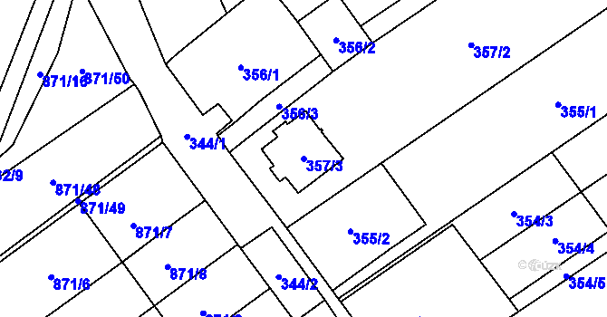 Parcela st. 357/3 v KÚ Kuchařovice, Katastrální mapa