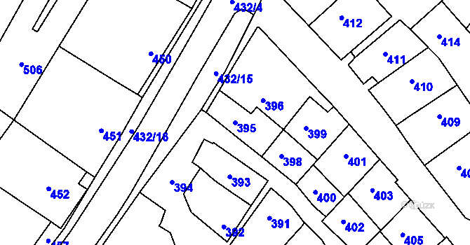 Parcela st. 395 v KÚ Kuchařovice, Katastrální mapa