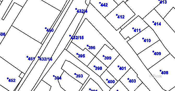 Parcela st. 396 v KÚ Kuchařovice, Katastrální mapa