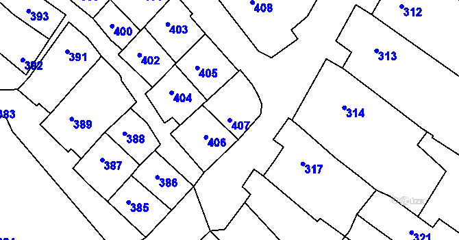 Parcela st. 407 v KÚ Kuchařovice, Katastrální mapa