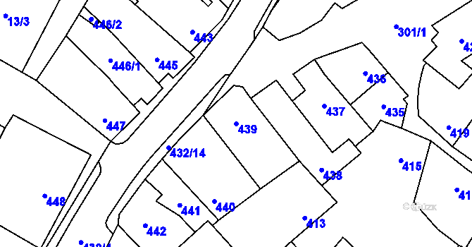 Parcela st. 439 v KÚ Kuchařovice, Katastrální mapa