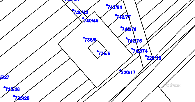 Parcela st. 735/6 v KÚ Kuchařovice, Katastrální mapa