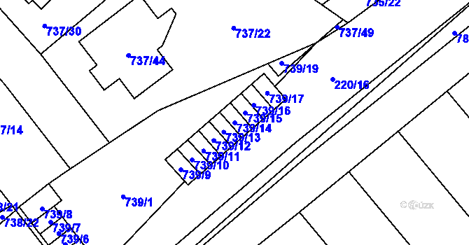 Parcela st. 739/14 v KÚ Kuchařovice, Katastrální mapa