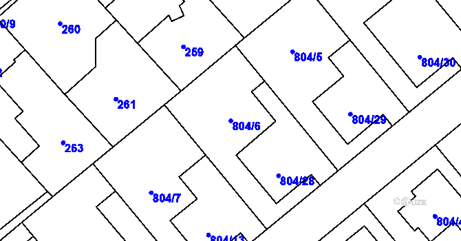 Parcela st. 804/6 v KÚ Kuchařovice, Katastrální mapa