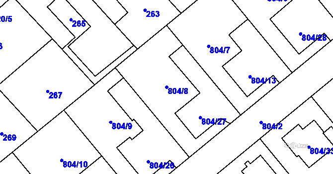 Parcela st. 804/8 v KÚ Kuchařovice, Katastrální mapa