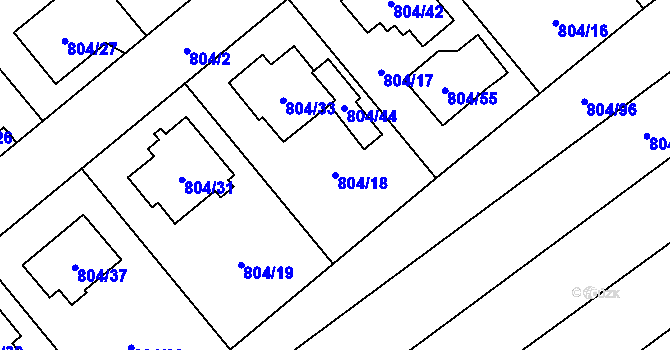 Parcela st. 804/18 v KÚ Kuchařovice, Katastrální mapa