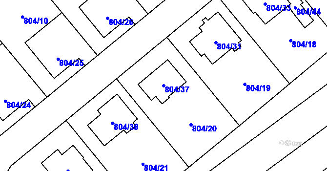 Parcela st. 804/37 v KÚ Kuchařovice, Katastrální mapa