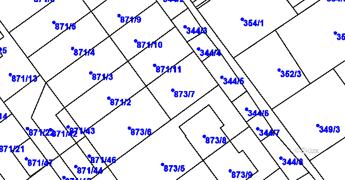 Parcela st. 873/7 v KÚ Kuchařovice, Katastrální mapa
