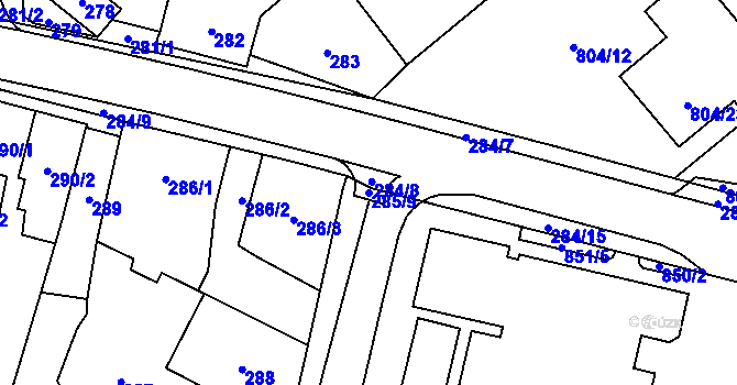 Parcela st. 285/9 v KÚ Kuchařovice, Katastrální mapa