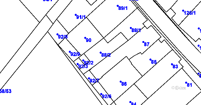 Parcela st. 88/2 v KÚ Kuchařovice, Katastrální mapa