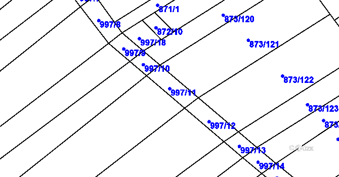 Parcela st. 997/11 v KÚ Kuchařovice, Katastrální mapa