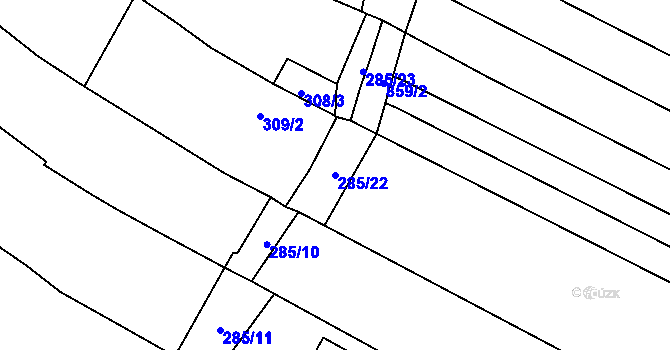 Parcela st. 285/22 v KÚ Kuchařovice, Katastrální mapa