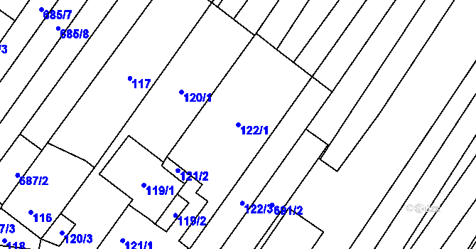 Parcela st. 122/1 v KÚ Kuchařovice, Katastrální mapa