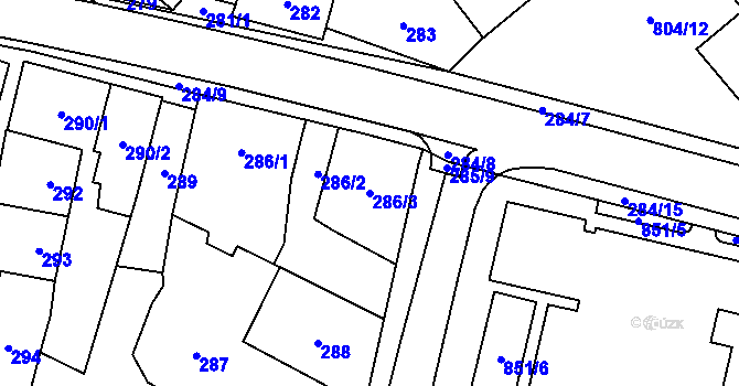 Parcela st. 286/3 v KÚ Kuchařovice, Katastrální mapa