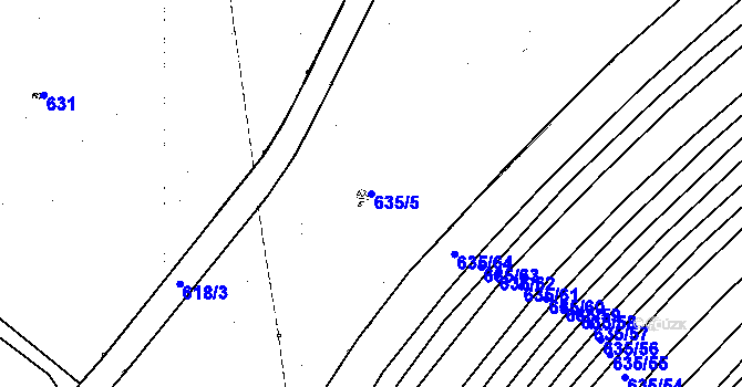 Parcela st. 635/5 v KÚ Kuchařovice, Katastrální mapa