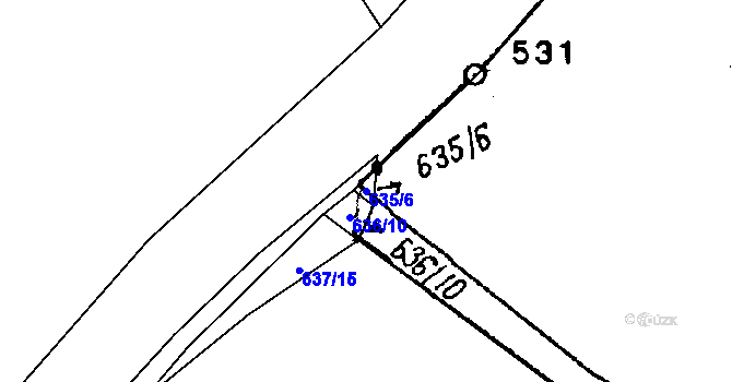 Parcela st. 635/6 v KÚ Kuchařovice, Katastrální mapa