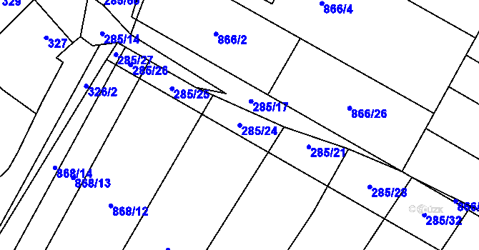 Parcela st. 285/24 v KÚ Kuchařovice, Katastrální mapa