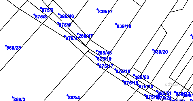 Parcela st. 285/48 v KÚ Kuchařovice, Katastrální mapa