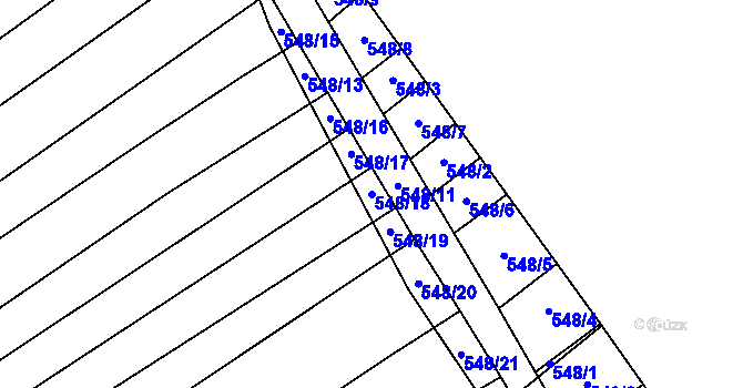 Parcela st. 548/18 v KÚ Kuchařovice, Katastrální mapa