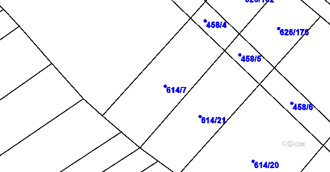 Parcela st. 614/7 v KÚ Kuchařovice, Katastrální mapa
