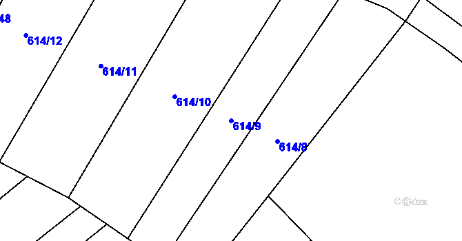 Parcela st. 614/9 v KÚ Kuchařovice, Katastrální mapa