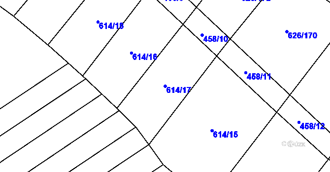 Parcela st. 614/17 v KÚ Kuchařovice, Katastrální mapa
