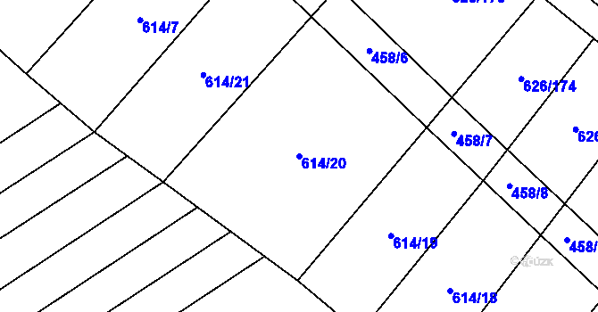 Parcela st. 614/20 v KÚ Kuchařovice, Katastrální mapa