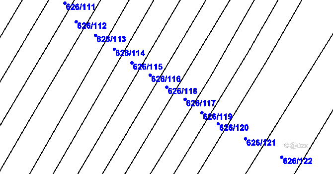 Parcela st. 626/118 v KÚ Kuchařovice, Katastrální mapa