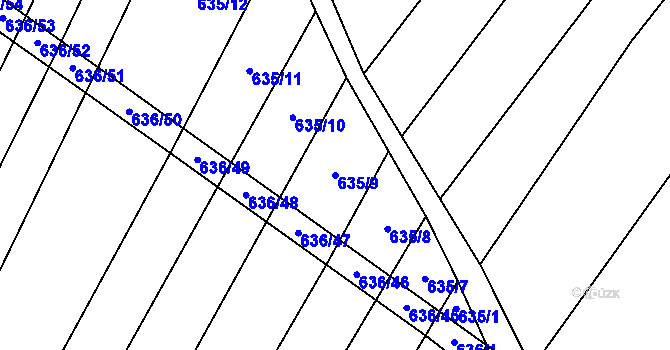 Parcela st. 635/9 v KÚ Kuchařovice, Katastrální mapa