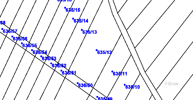 Parcela st. 635/12 v KÚ Kuchařovice, Katastrální mapa