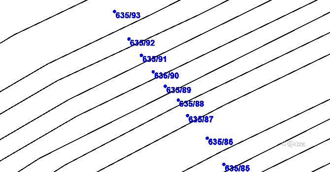 Parcela st. 635/89 v KÚ Kuchařovice, Katastrální mapa
