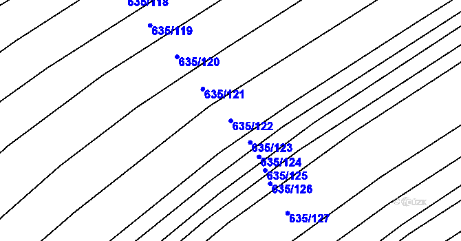 Parcela st. 635/122 v KÚ Kuchařovice, Katastrální mapa