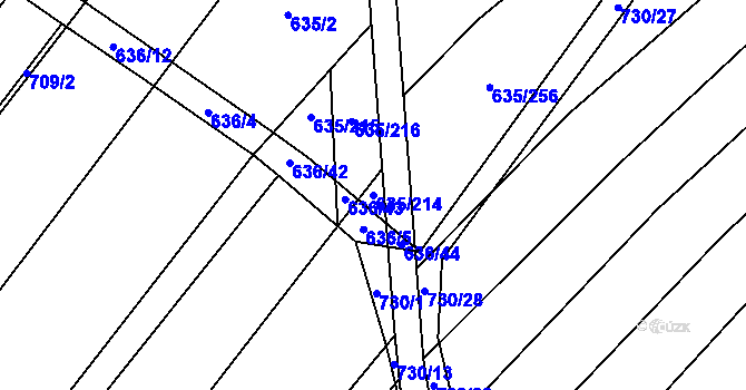Parcela st. 635/214 v KÚ Kuchařovice, Katastrální mapa