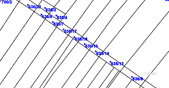 Parcela st. 636/15 v KÚ Kuchařovice, Katastrální mapa