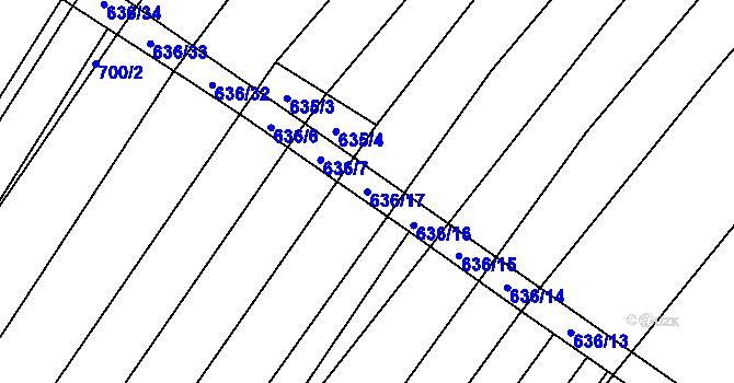 Parcela st. 636/17 v KÚ Kuchařovice, Katastrální mapa