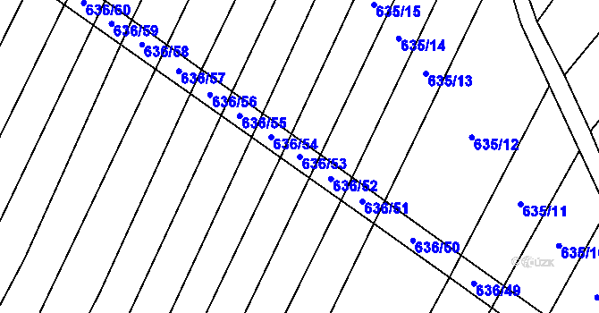 Parcela st. 636/53 v KÚ Kuchařovice, Katastrální mapa