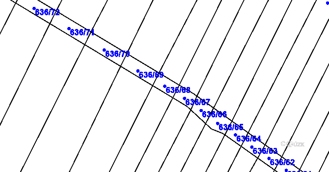 Parcela st. 636/68 v KÚ Kuchařovice, Katastrální mapa