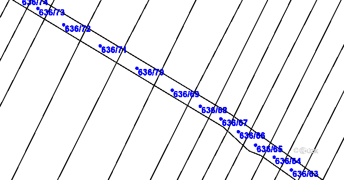 Parcela st. 636/69 v KÚ Kuchařovice, Katastrální mapa